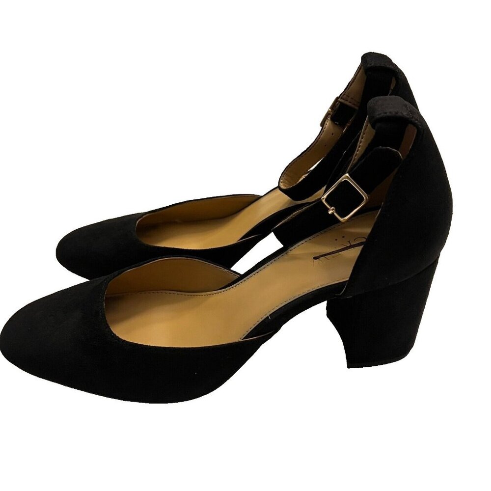 J. Crew Factory Black Suede Ankle-Strap Block Heel Pumps